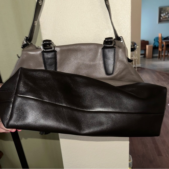 Coach Colorblock Legacy Leather Satchel Grey Khaki Black - Picture 2 of 9